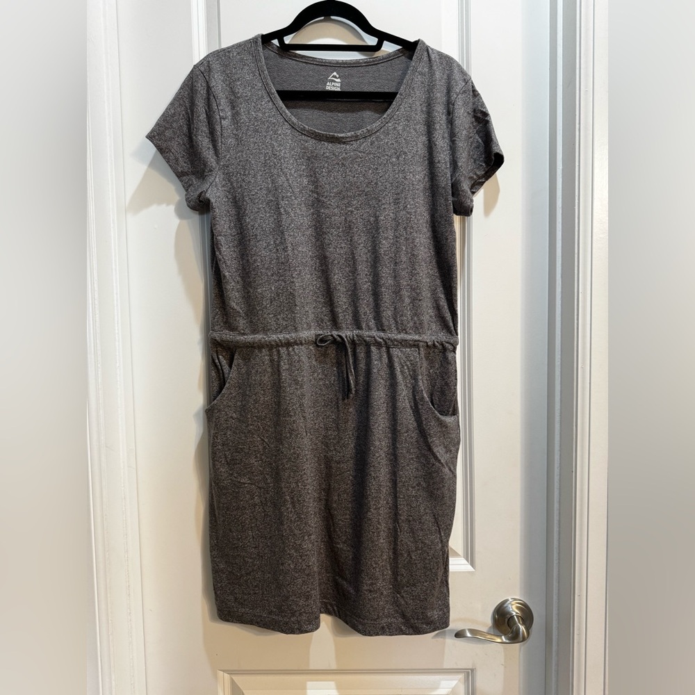 Alpine Design Brown/Gray short sleeve T-Shirt Dress Large round neck pockets